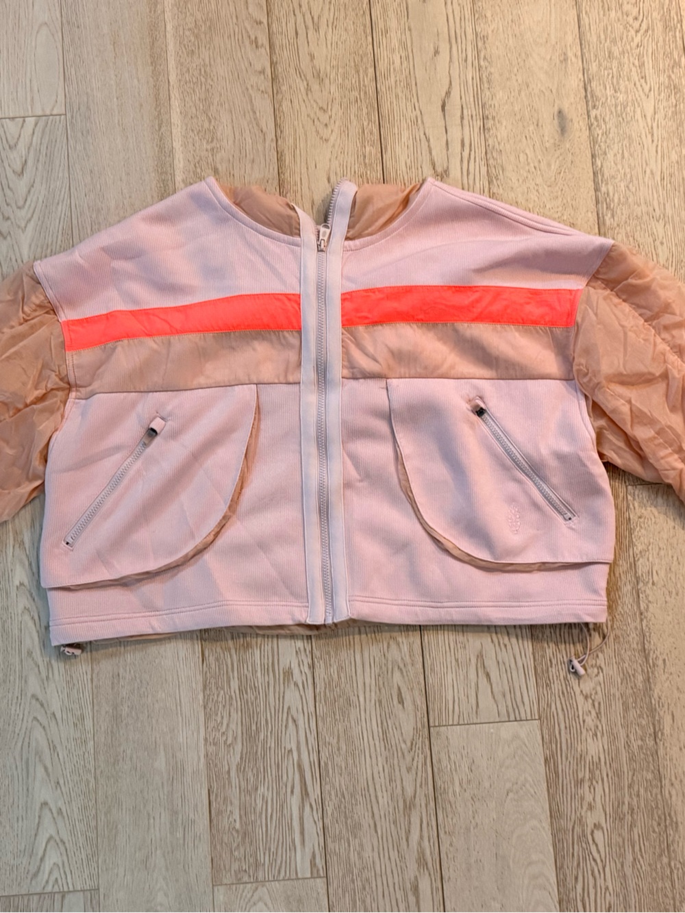 FP Movement by Free People Light Pink Bomber Jacket with Neon Coral Stripe